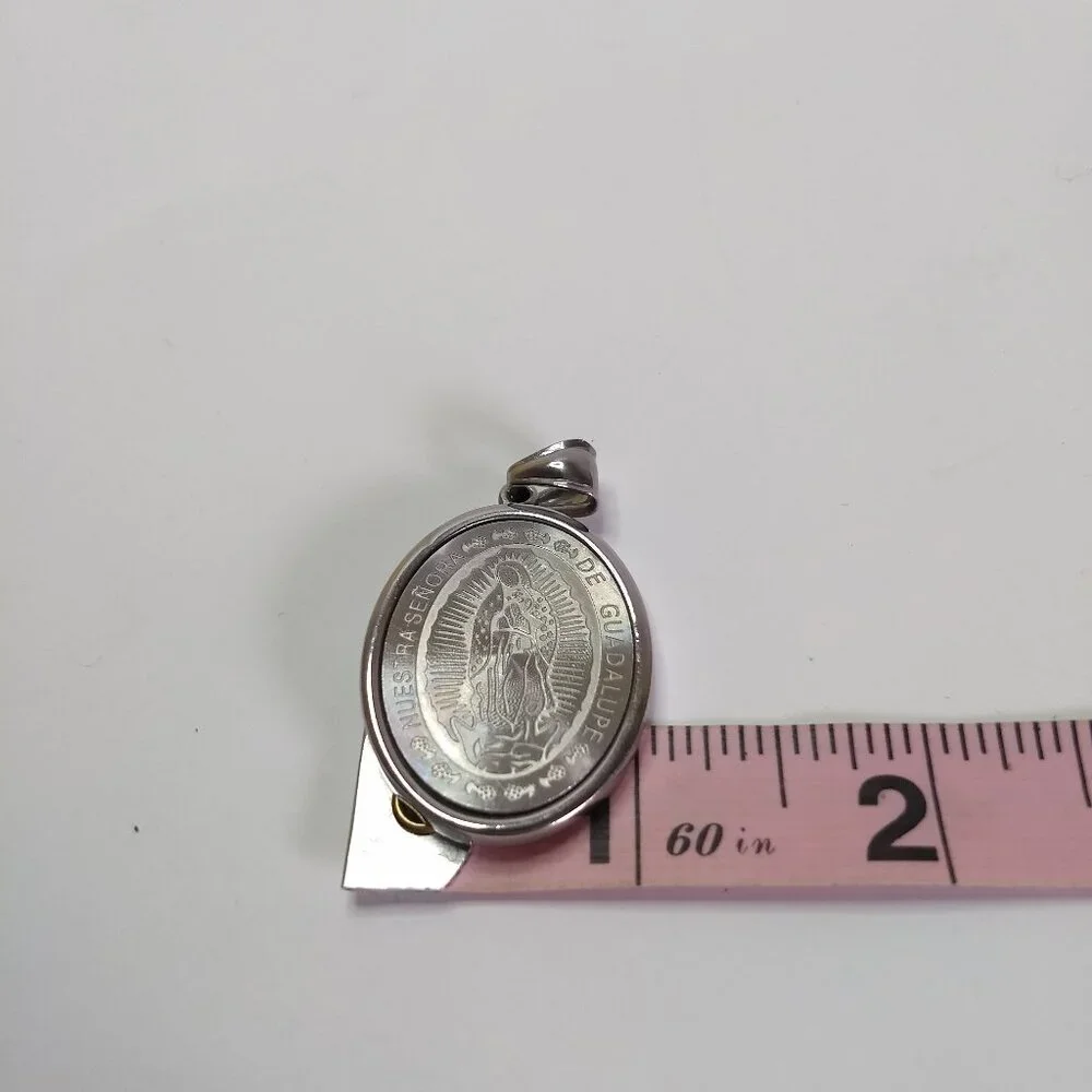 Nuestra Senora De Guadalupe Etched Oval Stainless Steel Pendant Religious Gift